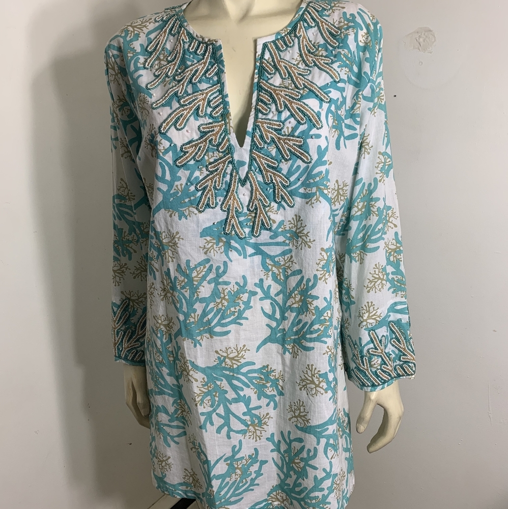 Barbara Gerwit Coral Beaded Beach Cover Up Sz ML